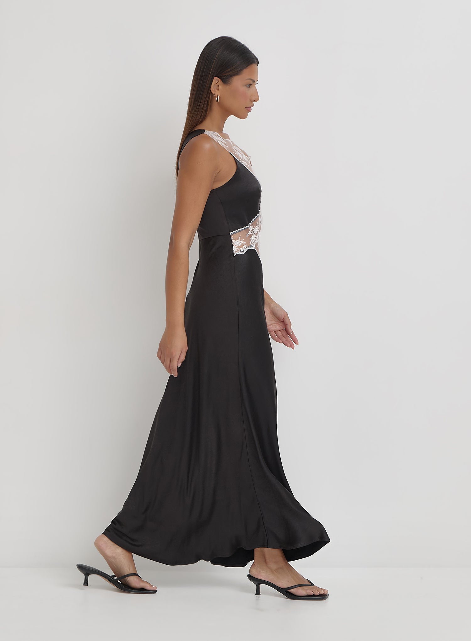 Black Satin Lace Slip Dress